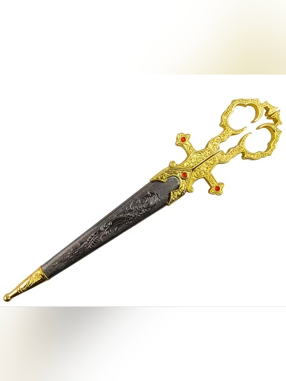 10" Renaissance Golden Hilt Scissors Dagger Stainless Steel Red Jewel Medieval